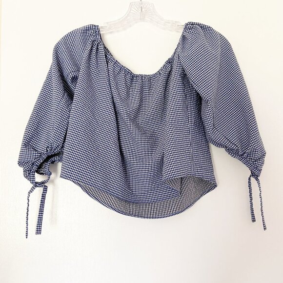 Zara Blue Gingham Off the Shoulder Cropped Blouse - Picture 5 of 6